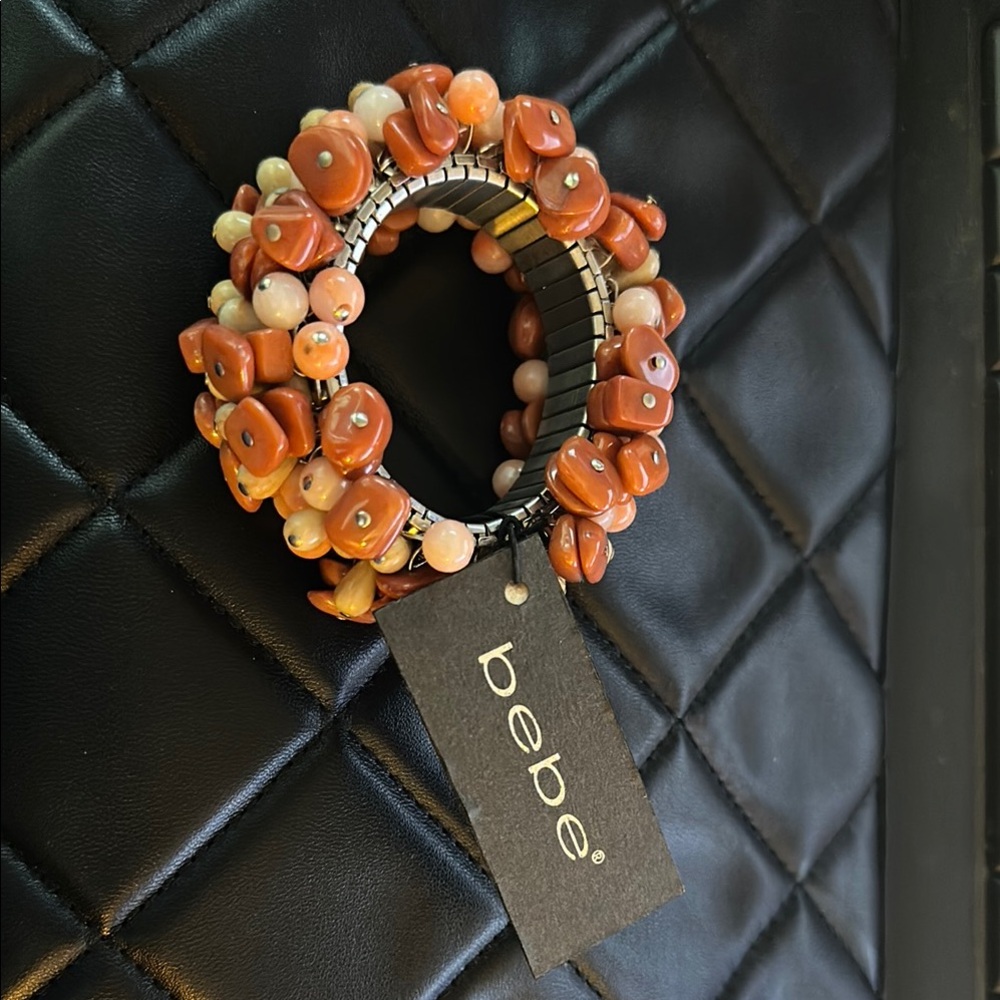 Bebe Vibrant Orange Beaded Cuff